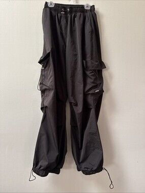 Black WindBreaker Parachute Drawstring Pants Womens Small Streetwear 90s Retro